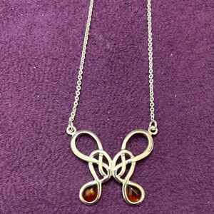 New Amber Knot 925 Sterling Silver Necklace